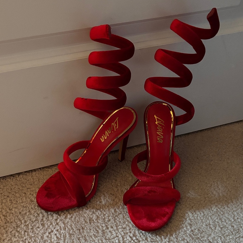 Elegant Red Spiral Strap Heels